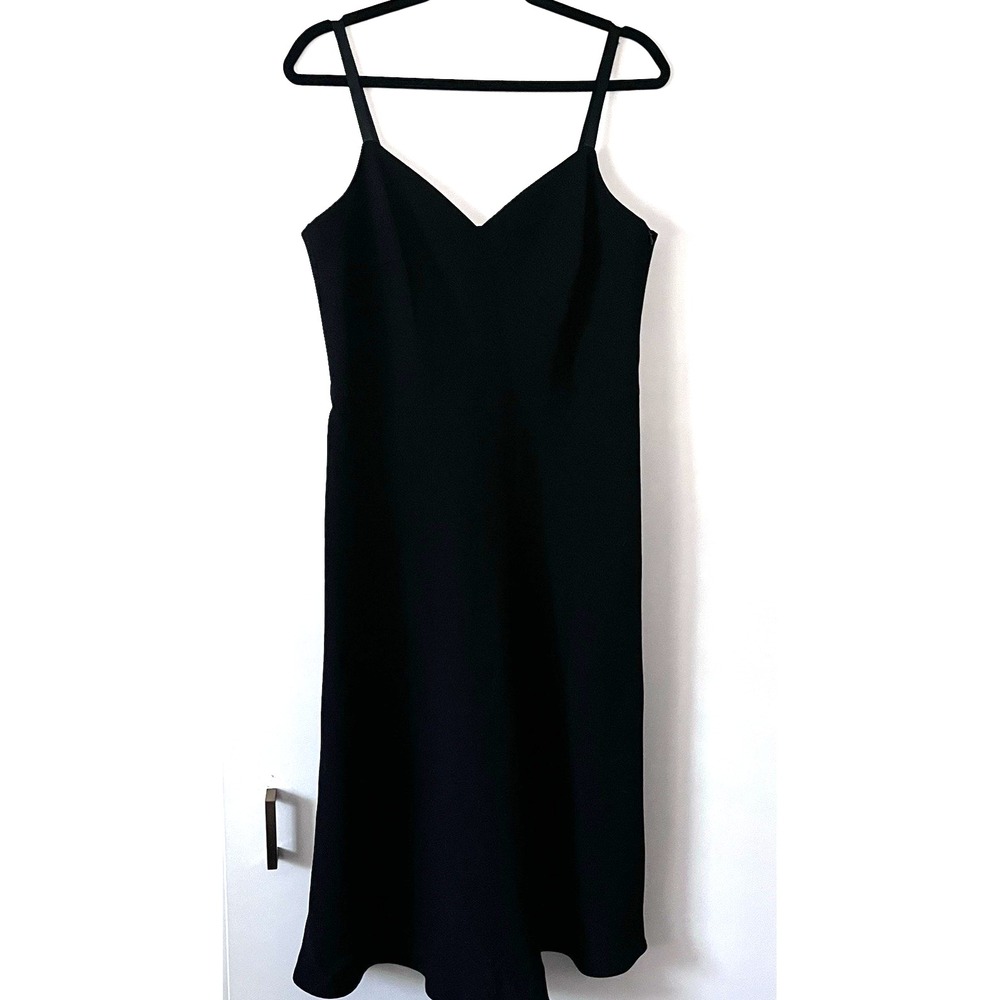 Black‎ Slip Dress Women's 12 Spaghetti Strap Midi Minimalist Little Black Dress - Picture 2 of 4